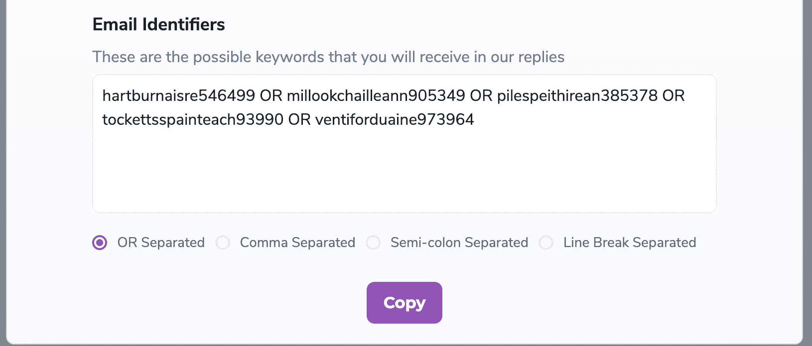 Email Identifiers - You can use these words in order to identify the replies received from our seeds in order to filter them out.