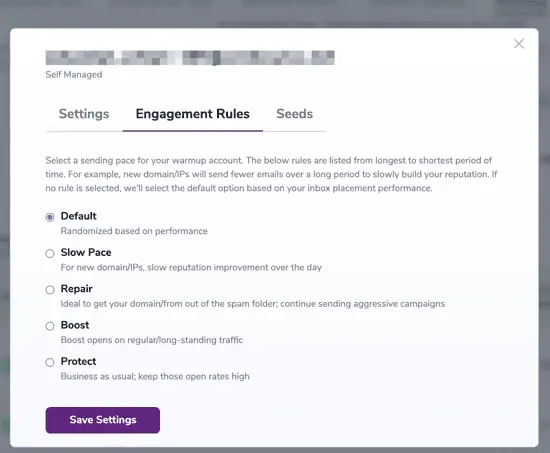 Engagement rules - This allows you to review and update your current engagement rules for the Warmup process. It’s recommended to review this regularly throughout your Warmup journey.