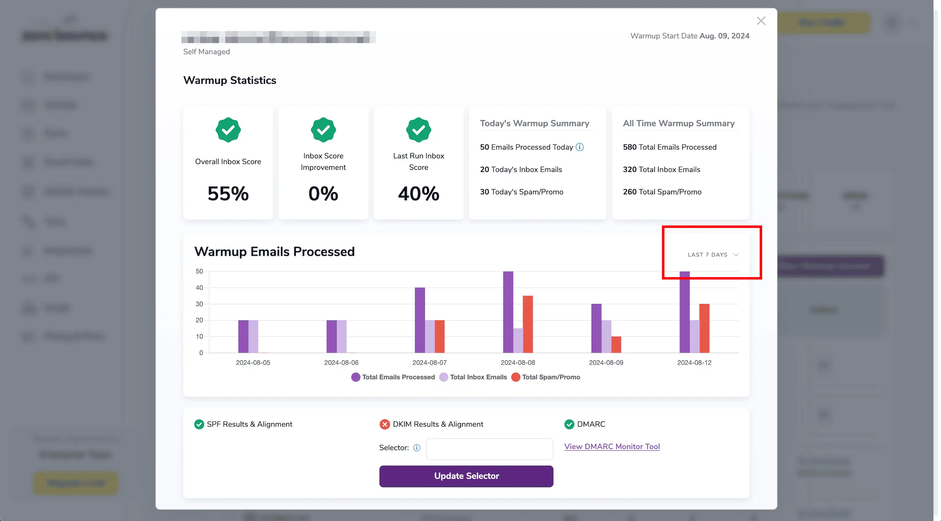 Statistics modal with the date selection button