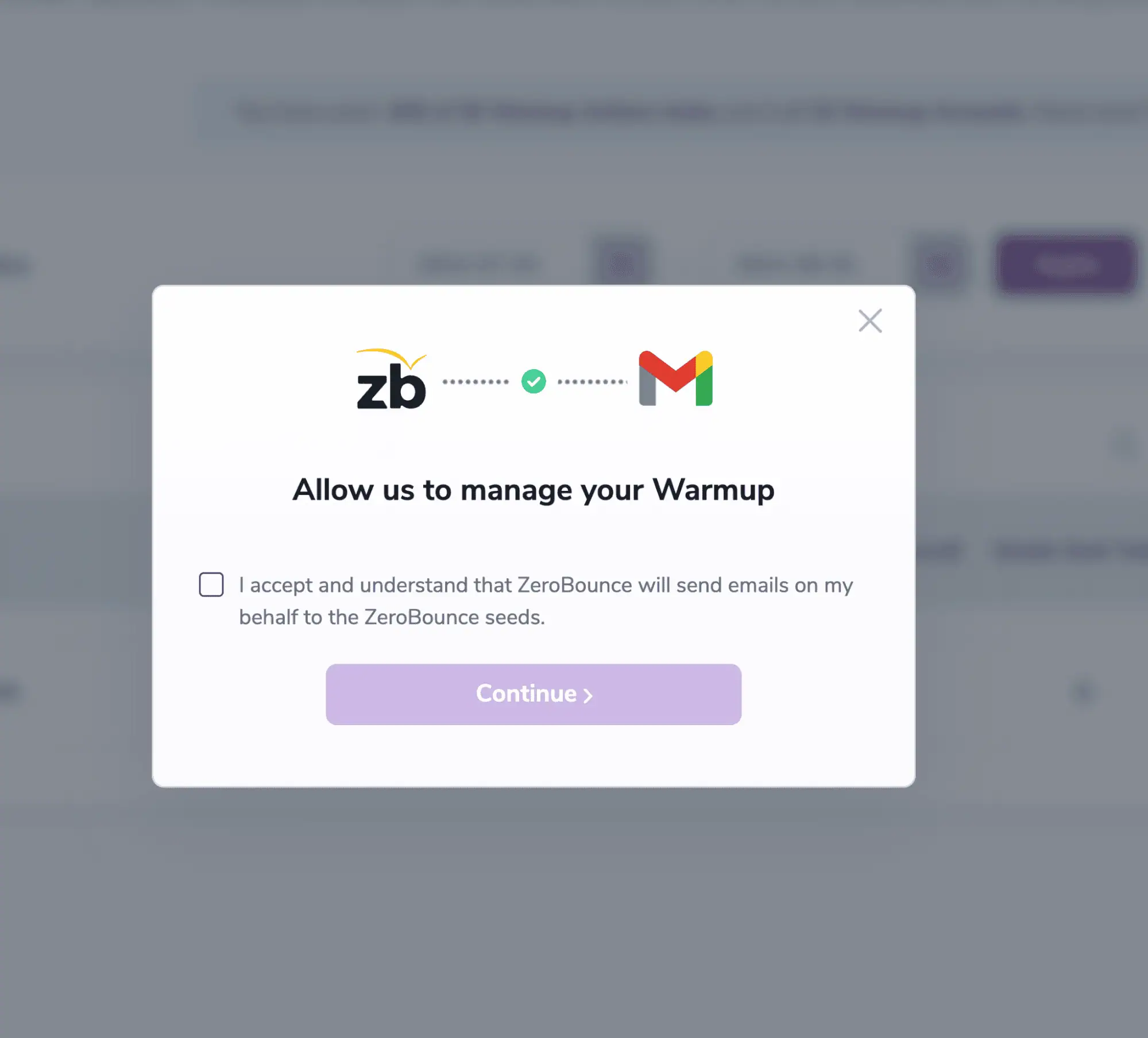 Allow ZeroBounce to manage the Warmup acknowledgement check