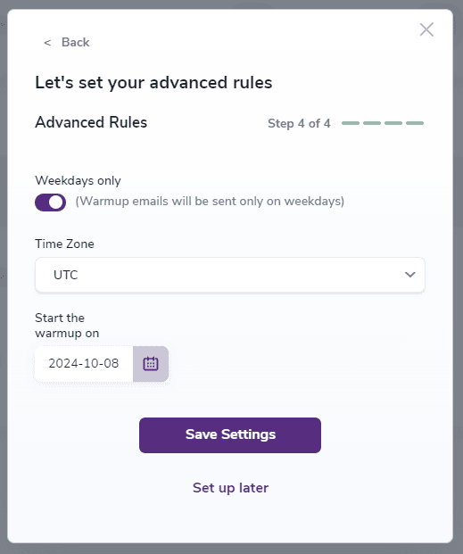 Modal displaying the Advanced Rules
