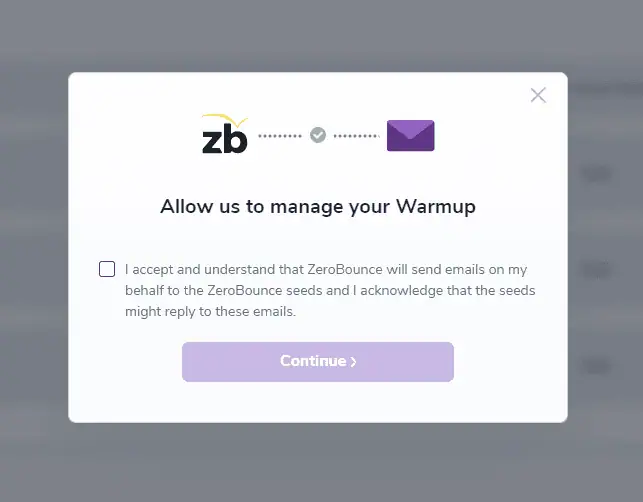 Allow ZeroBounce to manage the Warmup acknowledgement check