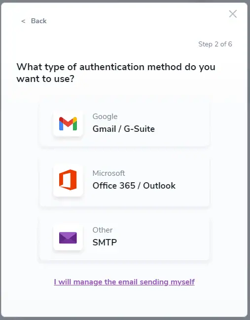 Select type of authentication method