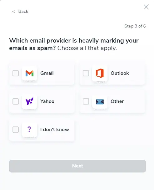 ZeroBounce - select email provider