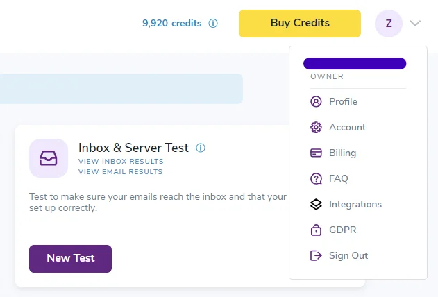 Screenshot of the ZeroBounce dashboard and profile settings