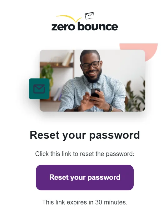 ZeroBounce automated email that lets users change their password