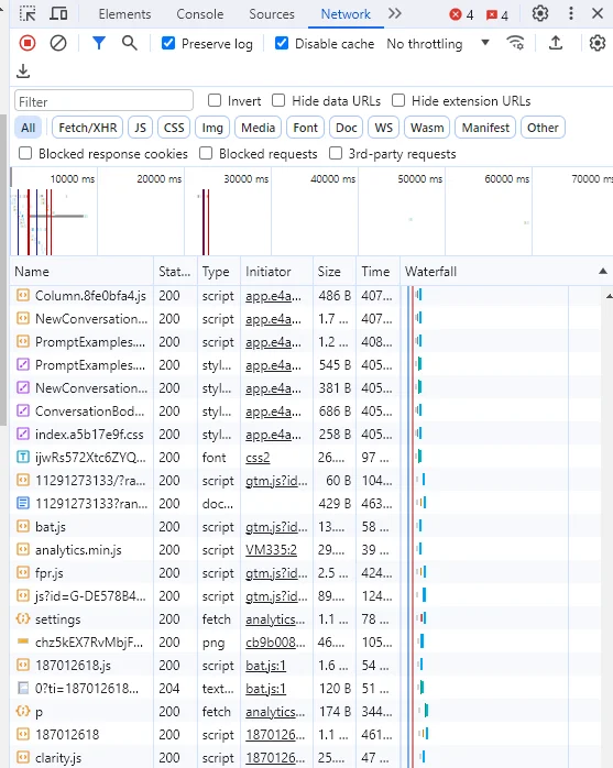 Example of an HTTP Archive capture in Google Chrome used to create HAR files