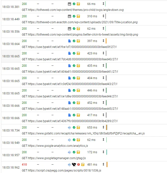 Example HAR file open in Google’s HAR Analyzer