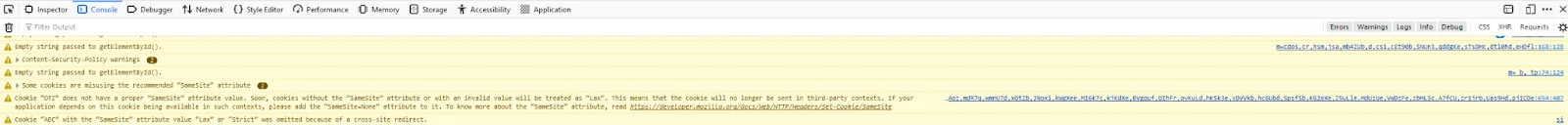 The Firefox developer tools with the Console tab highlighted
