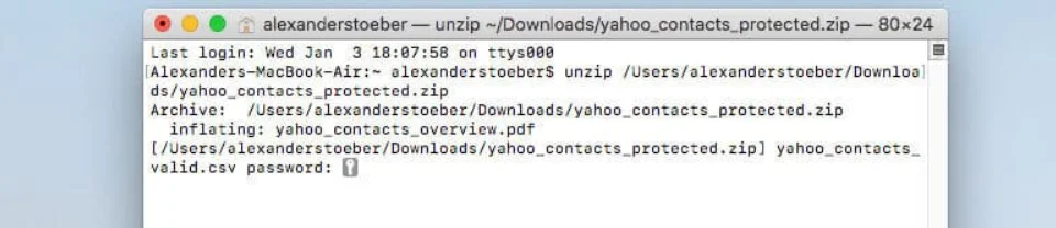Mac OS Terminal requesting a password to open the encrypted file