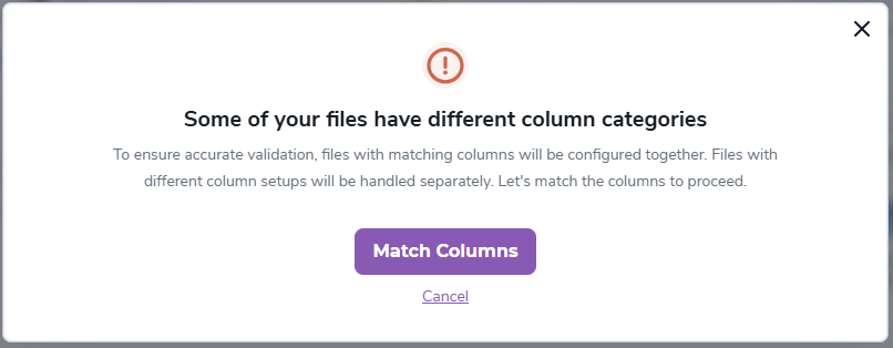 Different column categories matching modal