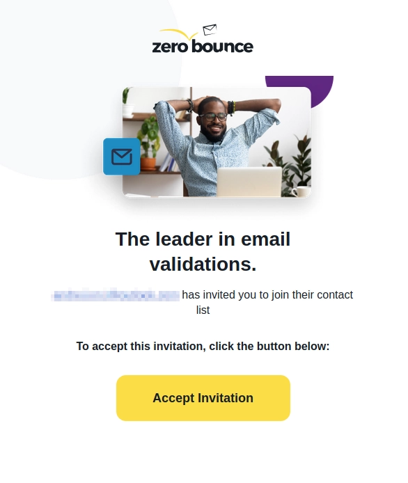 Your account invitation email received by the invited account