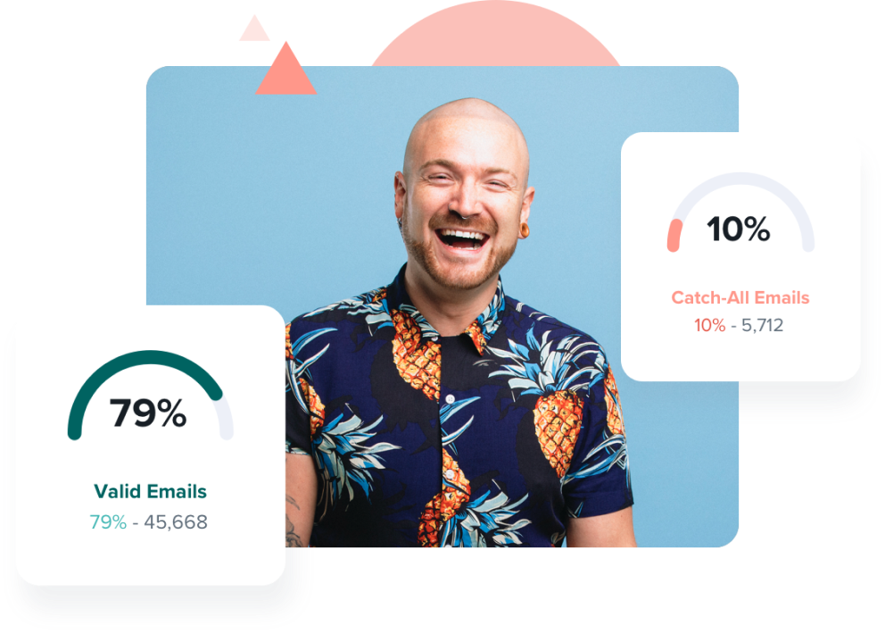 ZeroBounce man next to his percentage of his discovered valid and catch-all emails using real-time email verification